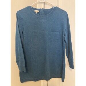 Talbots top blouse rugged look blue zip back pocket size Med
